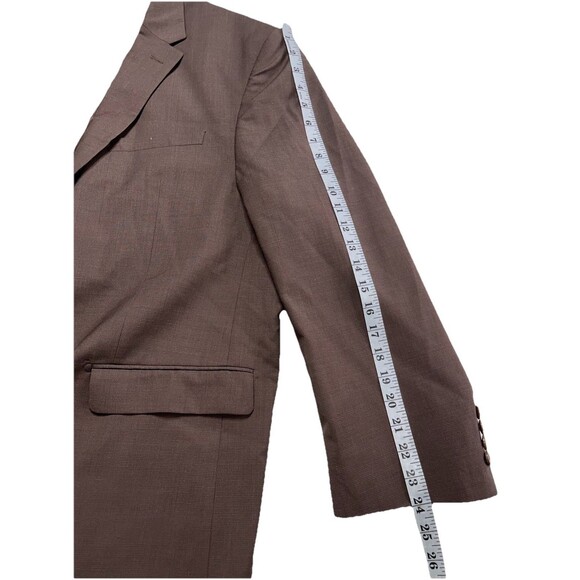 Prontomodo Europa Men 2pc Suit 100% Merino Wool 50R 44x27 Brown Micro Check - Picture 13 of 16